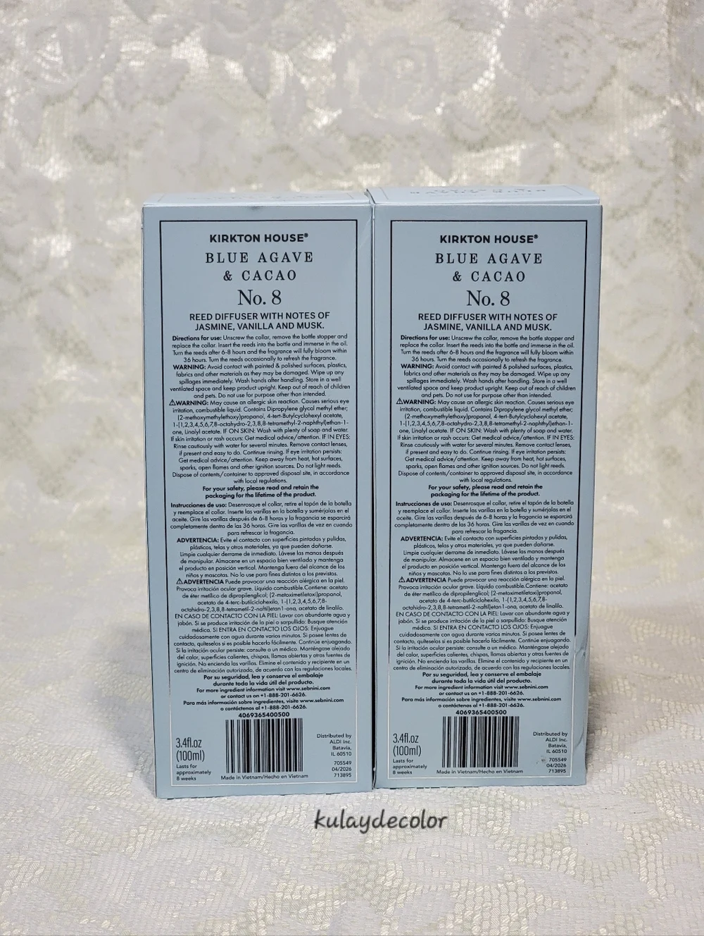 Set of 2 Kirkton House Blue Agave & Cacao No. 8 Reed Diffuser - 3.4 Fl oz.